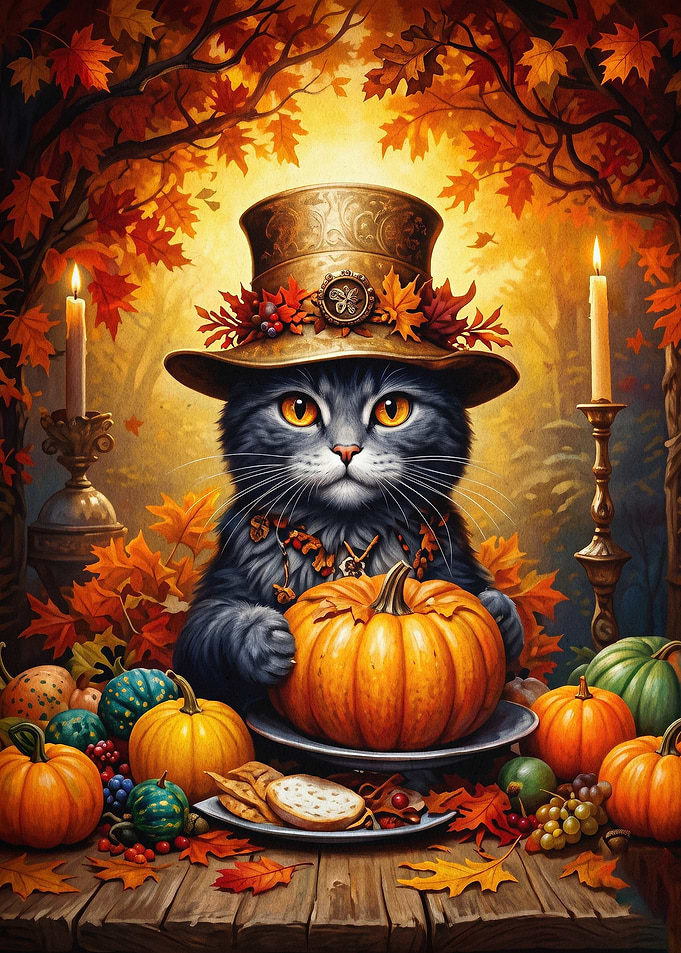 Cat Pumpkin Autumn Fantasy Art