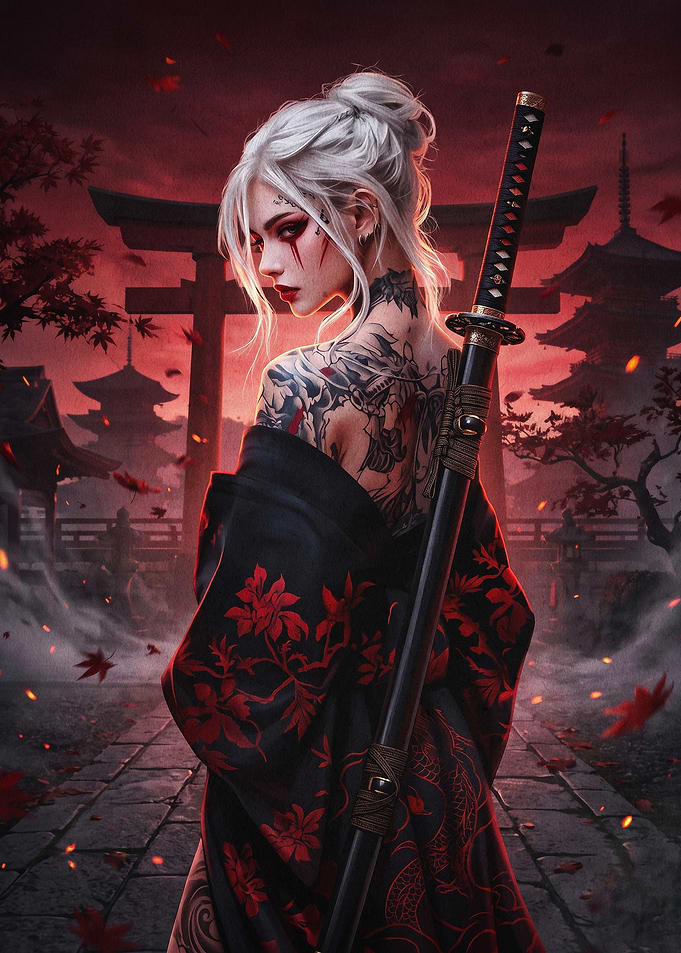 Samurai Girl Sword Japan Art