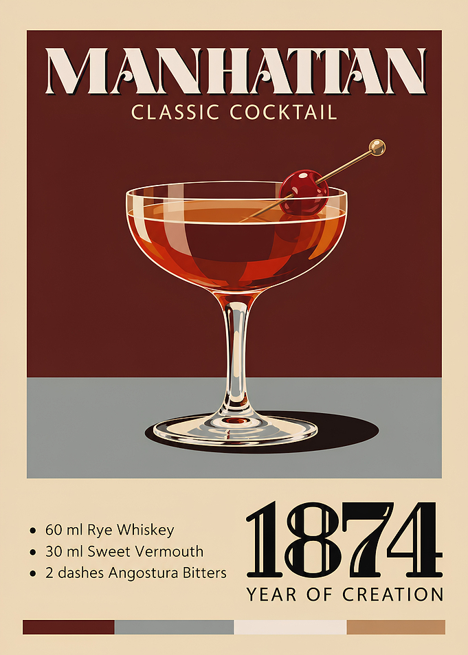 Manhattan Cocktail Poster – Vintage Whiskey Bar Wall Art