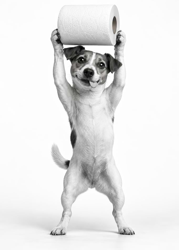 Jack Russell Terrier Holding Toilet Paper