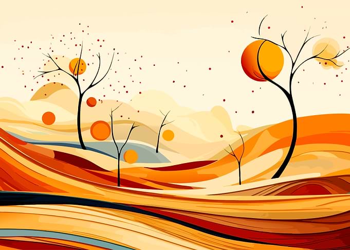 Abstract Autumn Landscape with Bare Trees