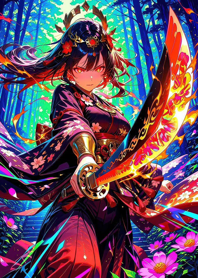 Warrior Girl with Flaming Sword