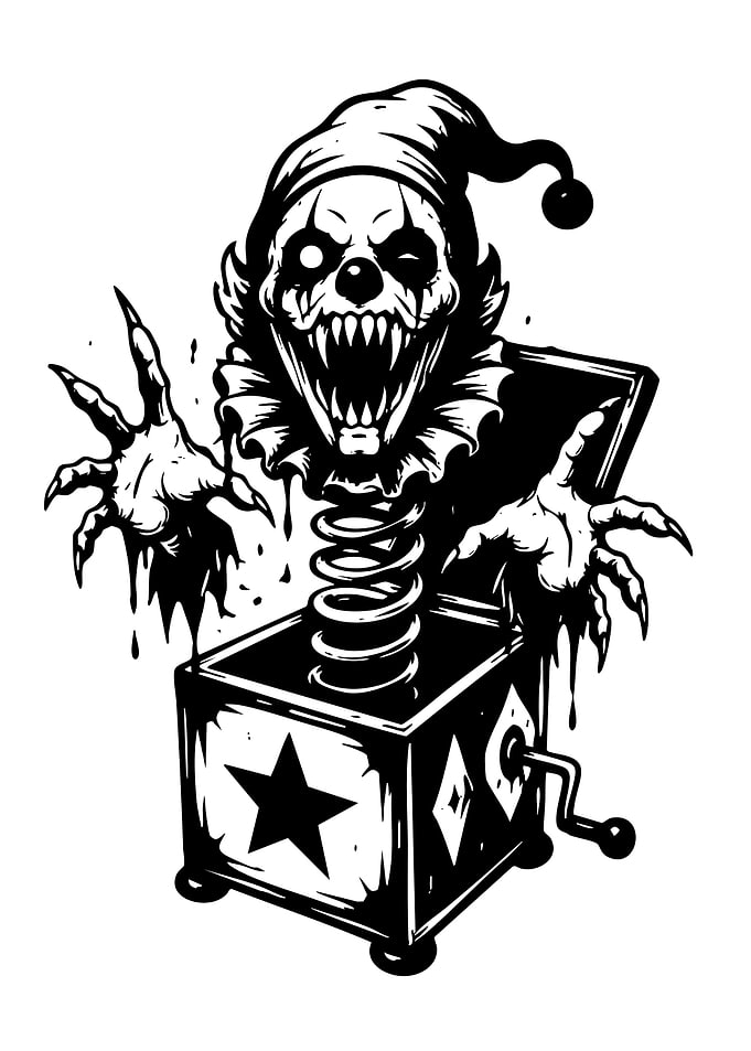 Creepy Jack-in-the-Box Clown Illustration
