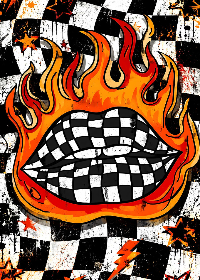 Flaming Checkered Lips Pop Art