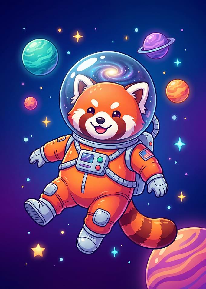 Cute Red Panda Astronaut in Space