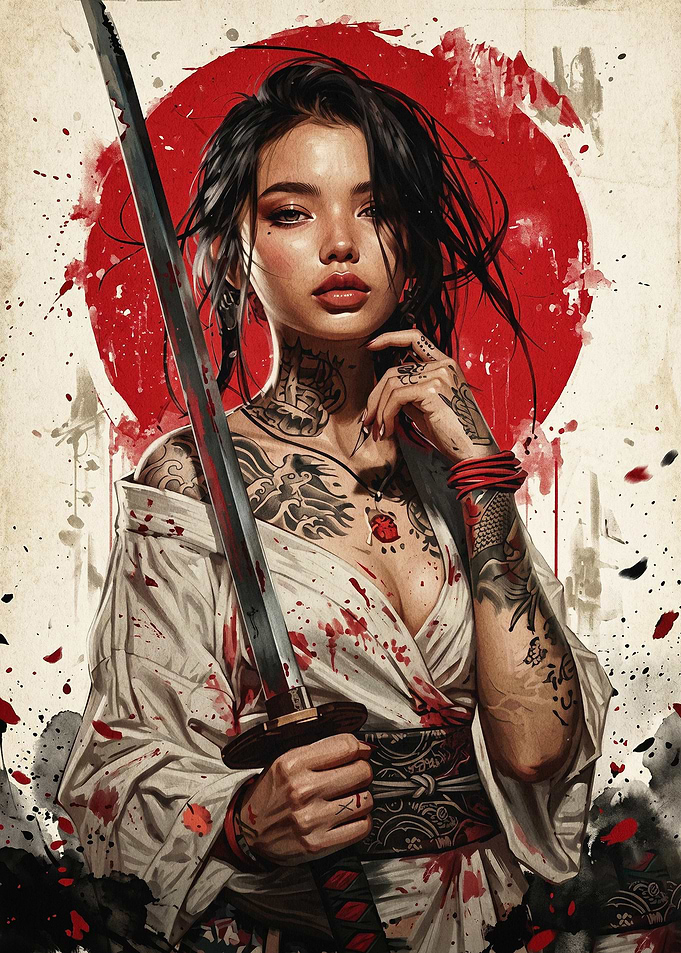 Samurai Girl Katana Japan Poster