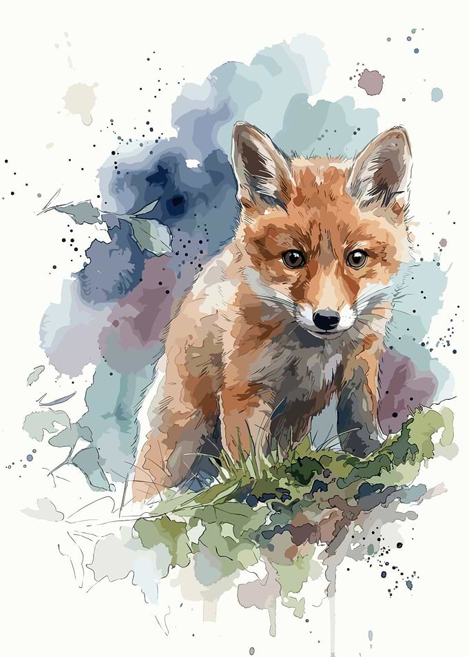 Watercolor Illustration of a Baby Fox