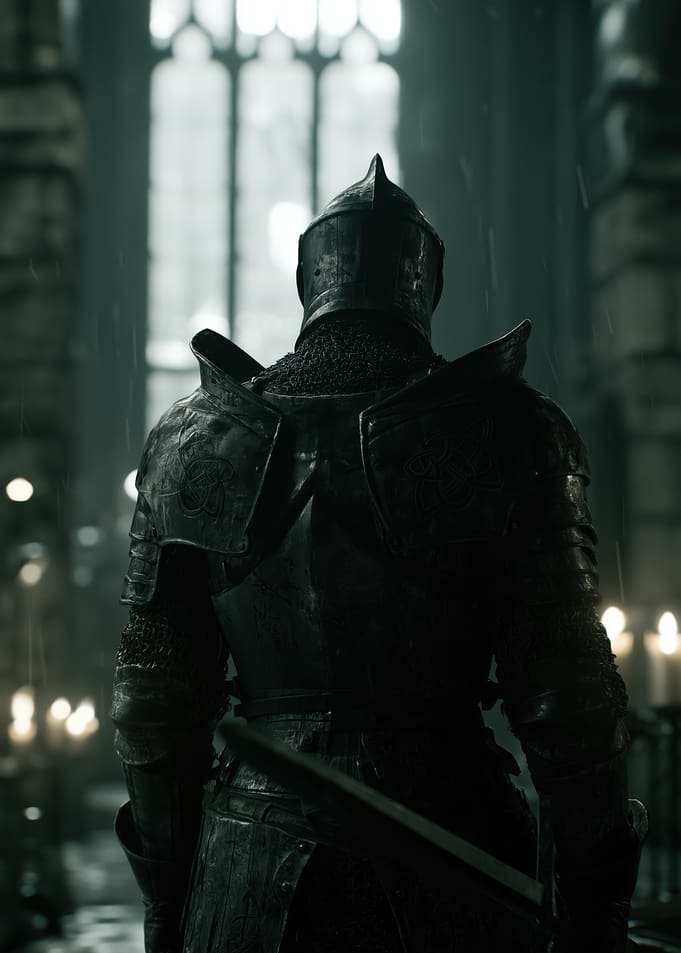Dark Knight in Gothic Cathedral