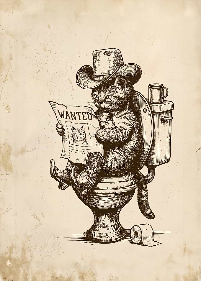 Cowboy Cat Reading Wanted Poster