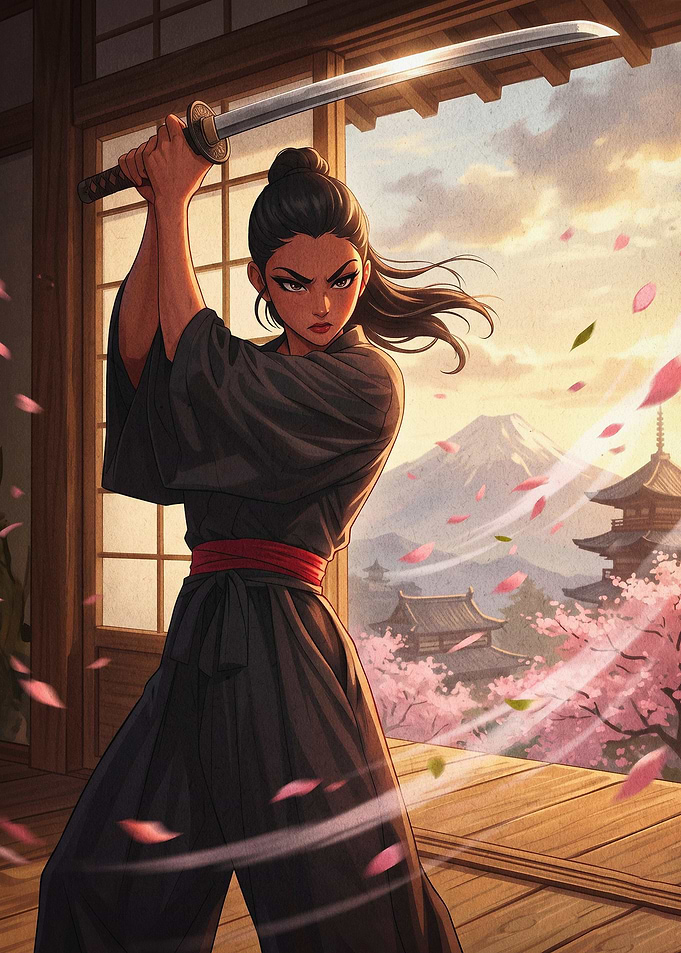 Samurai Woman Katana Anime Art