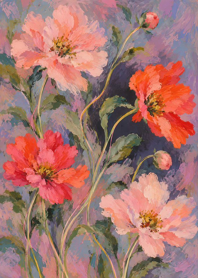 Impressionist Oil Painting of Vibrant Flowers