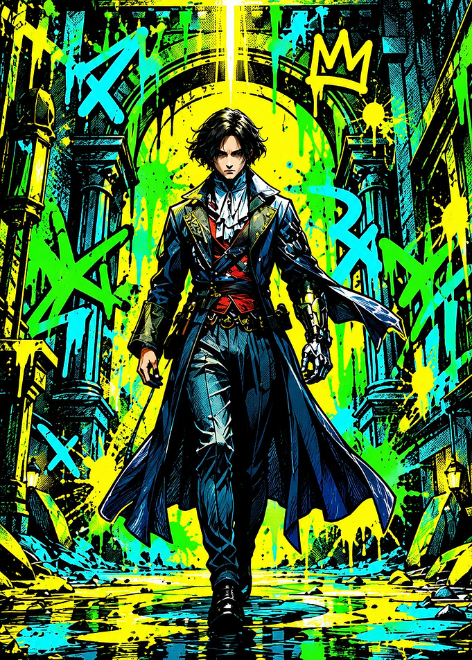 Stylish Anime Character in Graffiti Alley