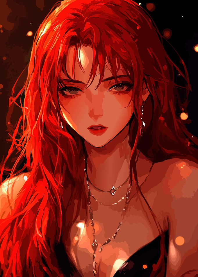 Stunning Red-Haired Anime Woman Portrait