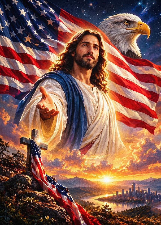 Jesus USA Eagle Patriotic Art Poste