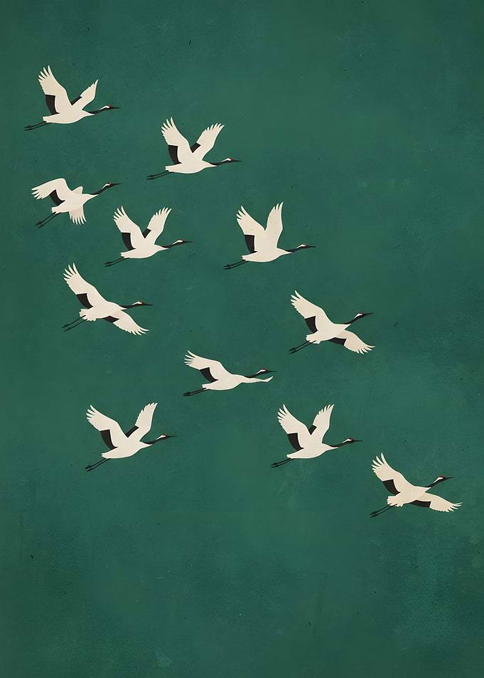 Flock of Cranes in Flight