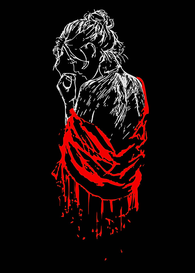 Melancholic Woman in Red Shawl Sketch
