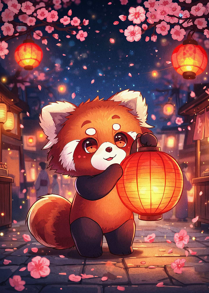 Red Panda Lantern Japan Cute Art