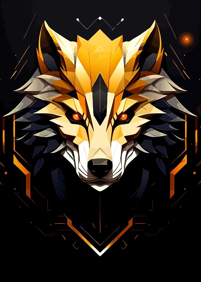 Geometric Golden Wolf Head Portrait