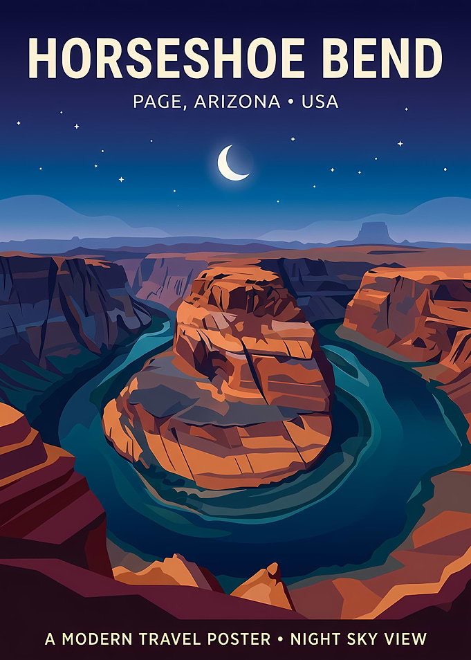 Horseshoe Bend Night Travel Poster
