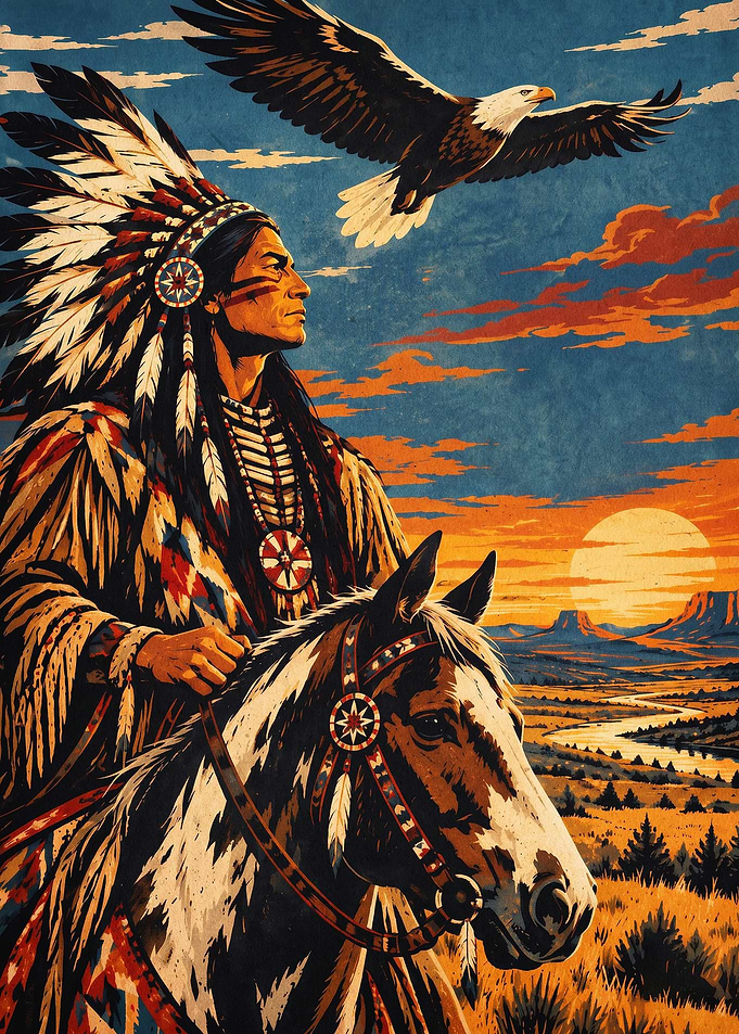 Native Chief Eagle Retro Poster