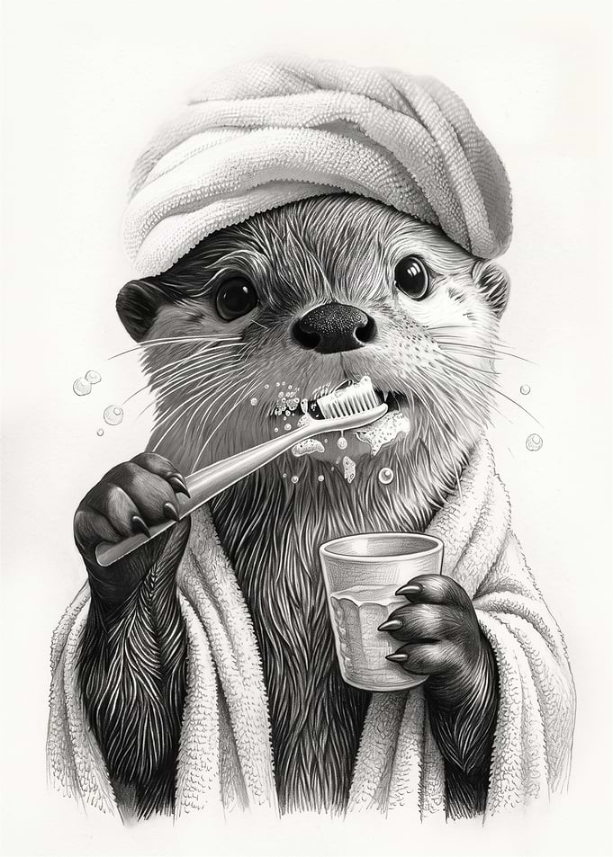 Cute Otter Brushing Teeth