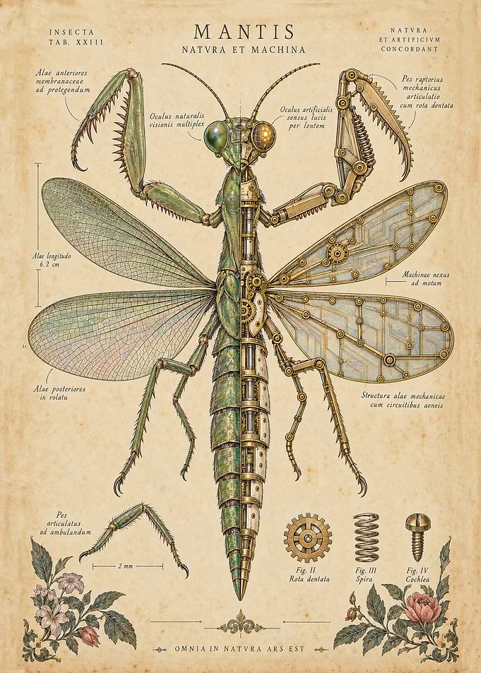 Steampunk Mantis Scientific Blueprint Poster