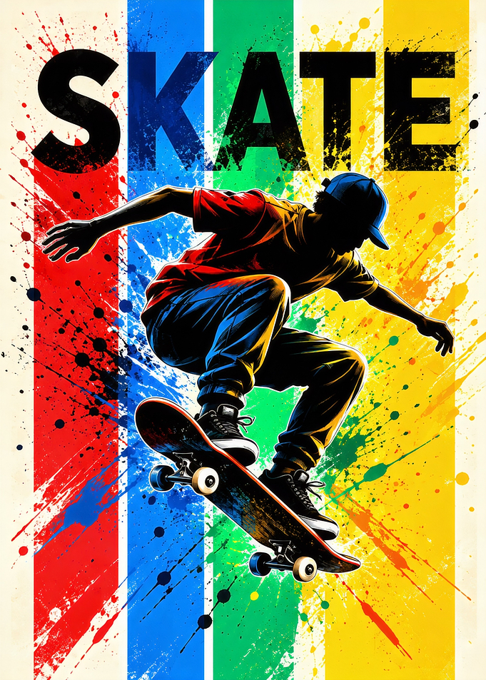 Colorful Skateboarder Action Poster