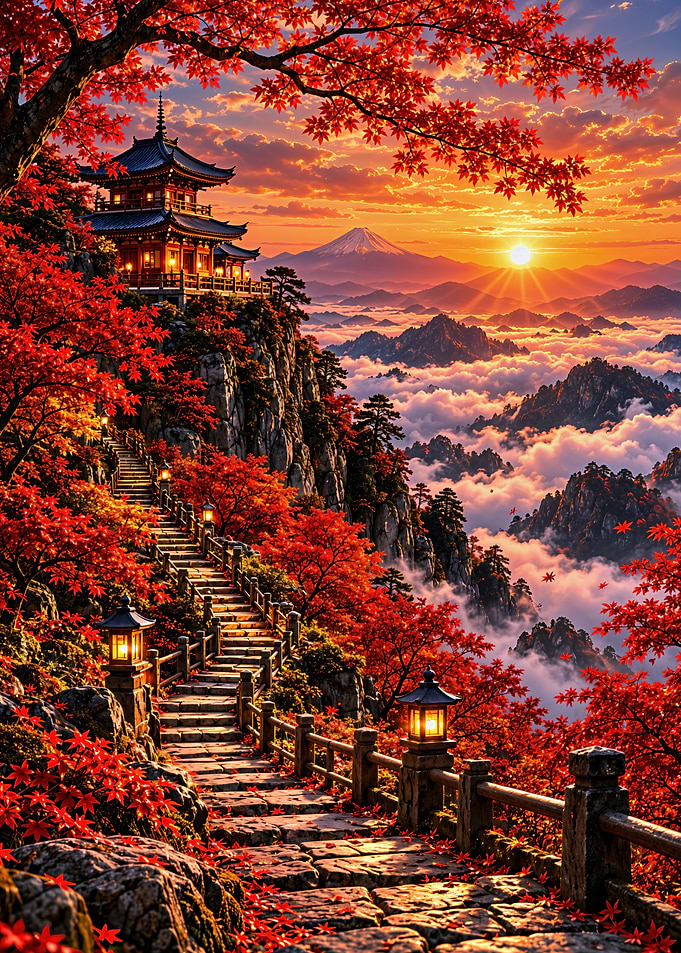 Japanese Temple at Sunset