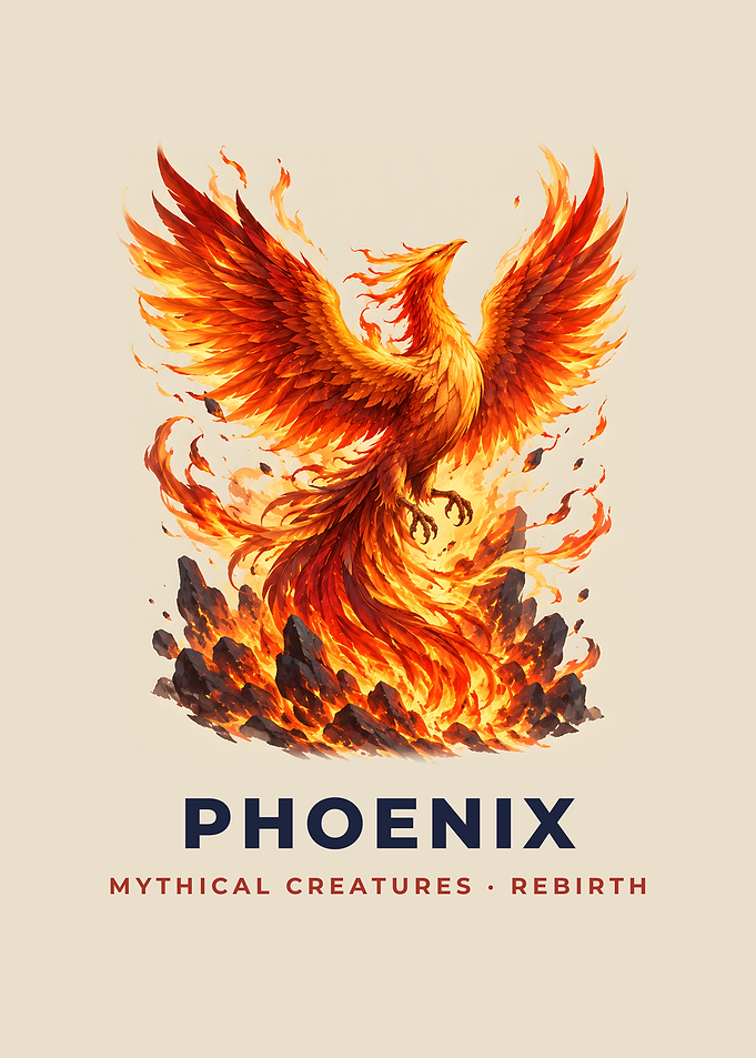 Flaming Phoenix Rising Fantasy Creature Art
