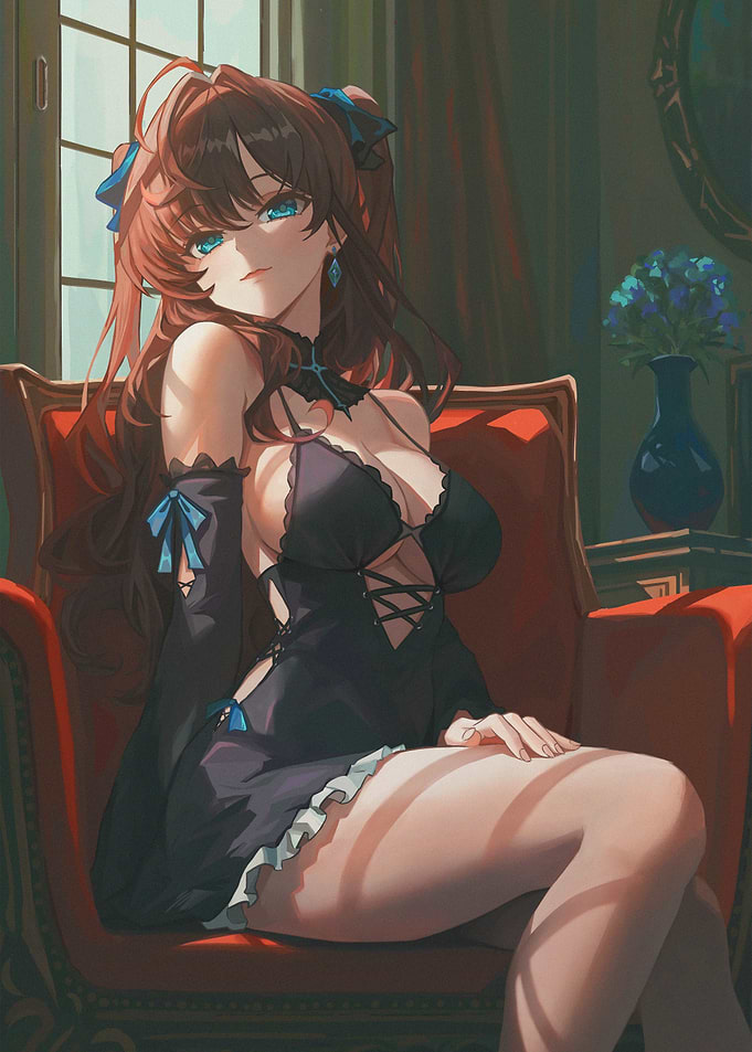 Anime Girl in Elegant Black Dress