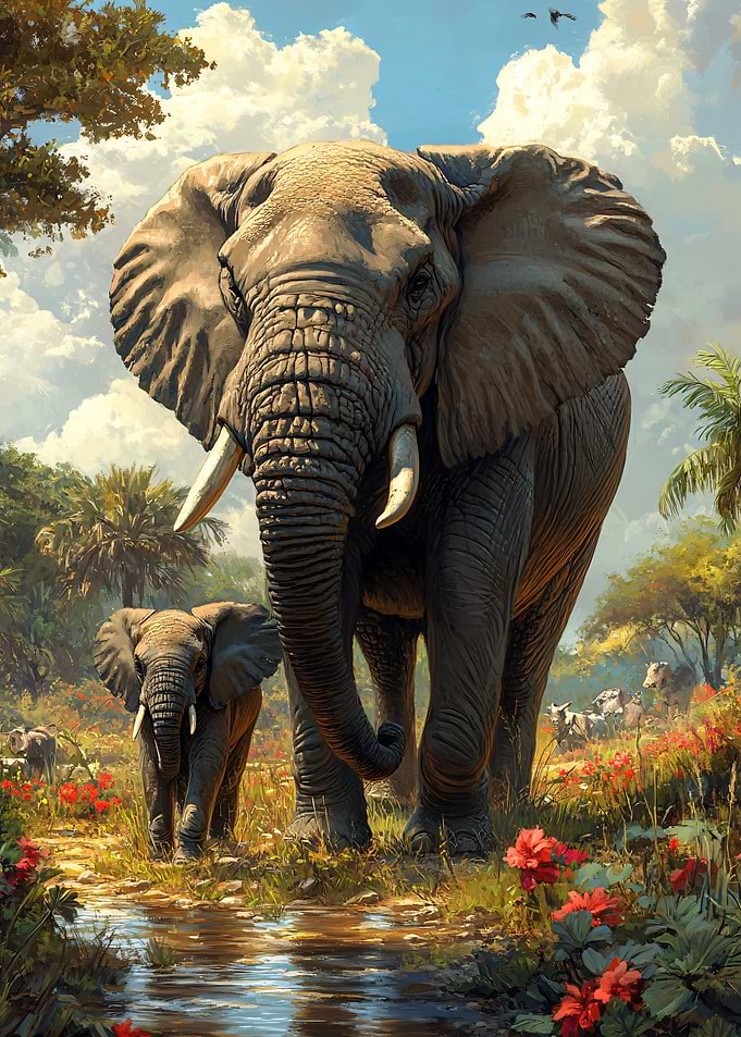 Majestic Elephant Mother and Calf