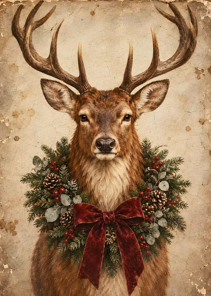 Vintage Christmas Deer Portrait