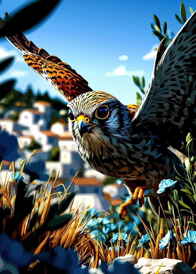 Kestrel Bird in Flight Illustration