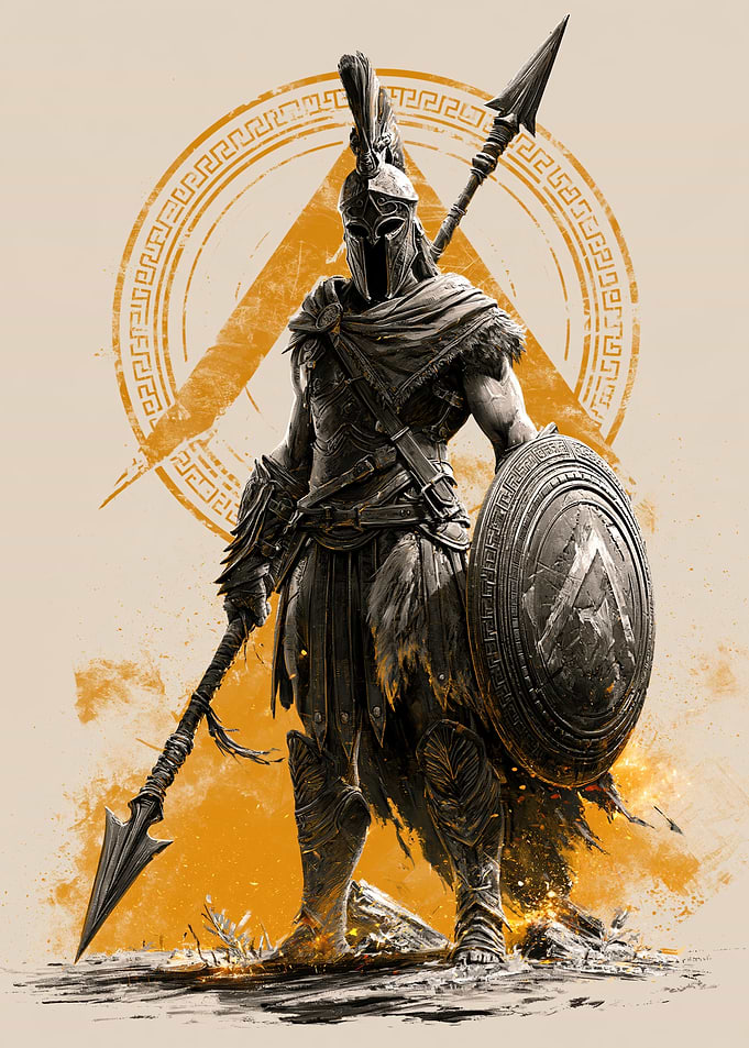 Spartan Warrior with Spear and Shield