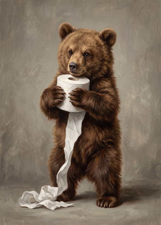 Cute Bear Holding Toilet Paper