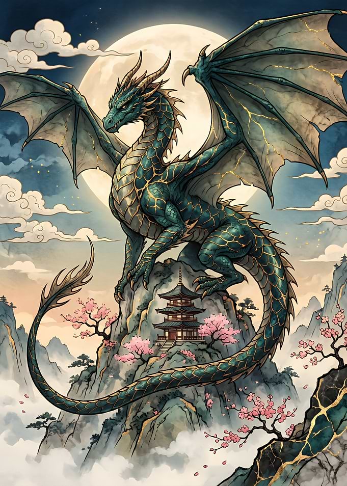 Dragon Over Japanese Temple