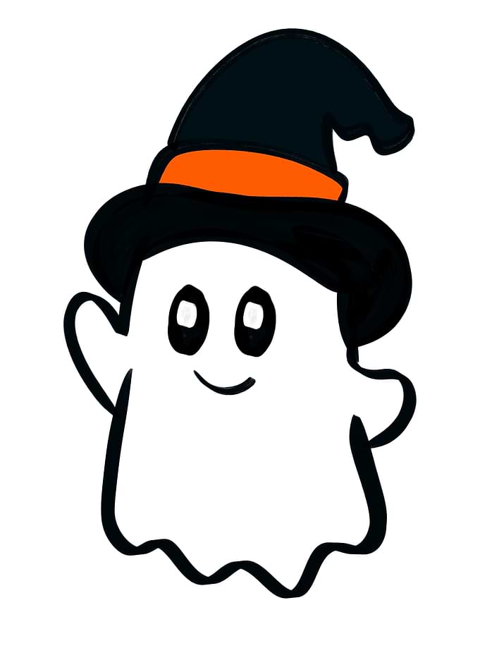 Cute Ghost Wearing a Witch Hat