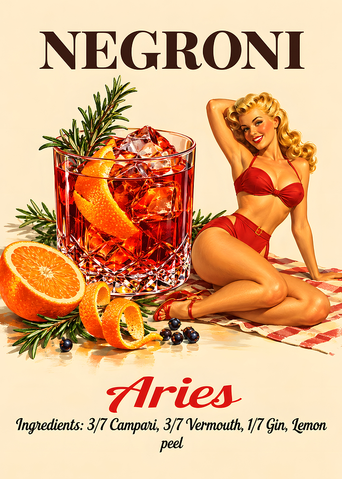 Vintage Negroni Cocktail Pin-up Poster
