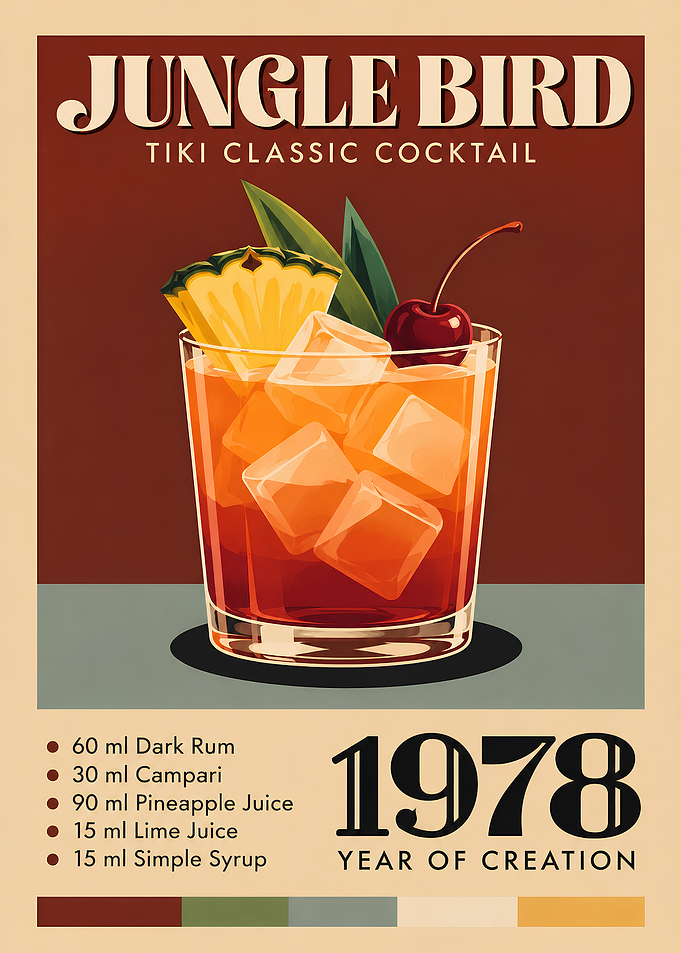 Jungle Bird Cocktail Poster – Vintage Tiki Bar Wall Art