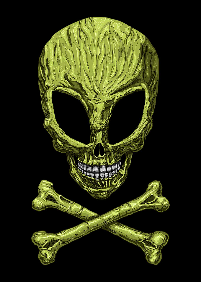 Green Alien Skull and Crossbones