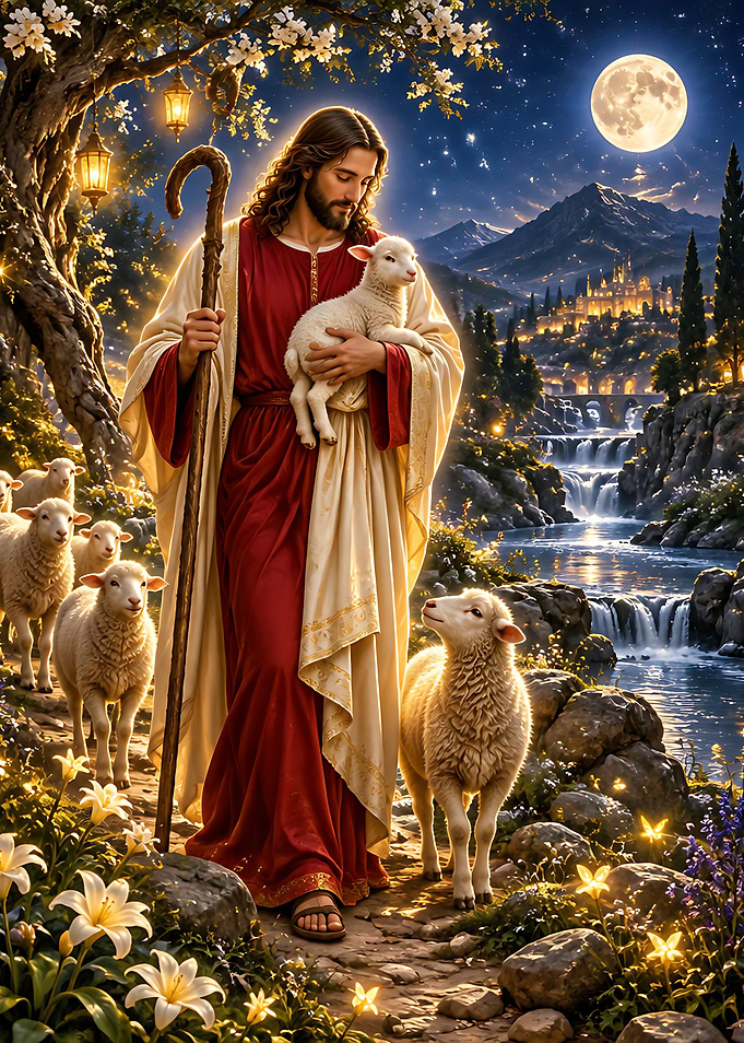 Jesus the Good Shepherd with Lambs