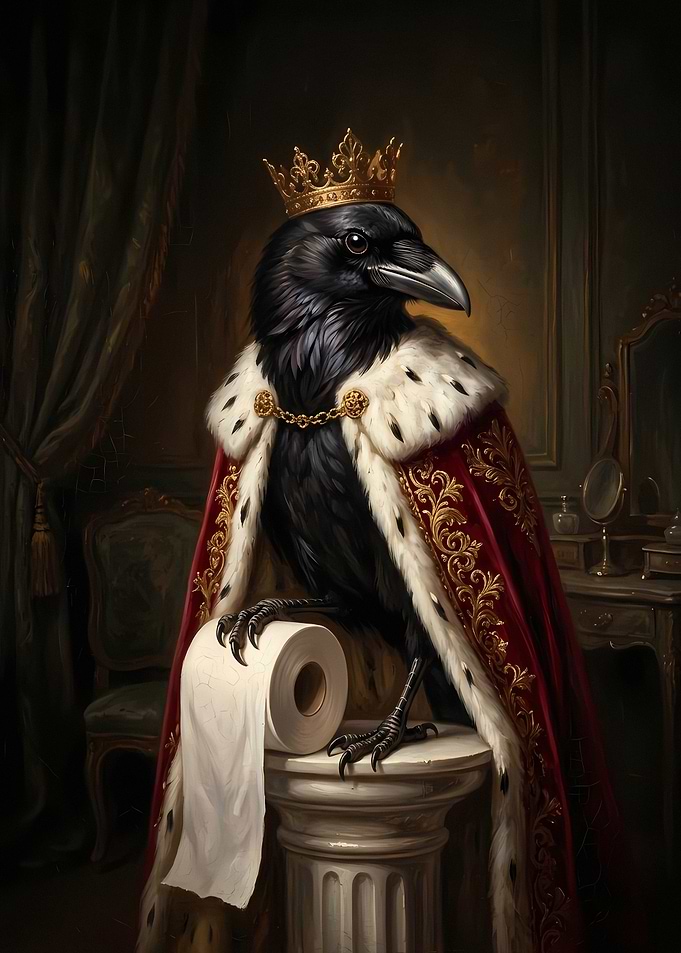 Judgmental Royal Crow King with Toilet Paper