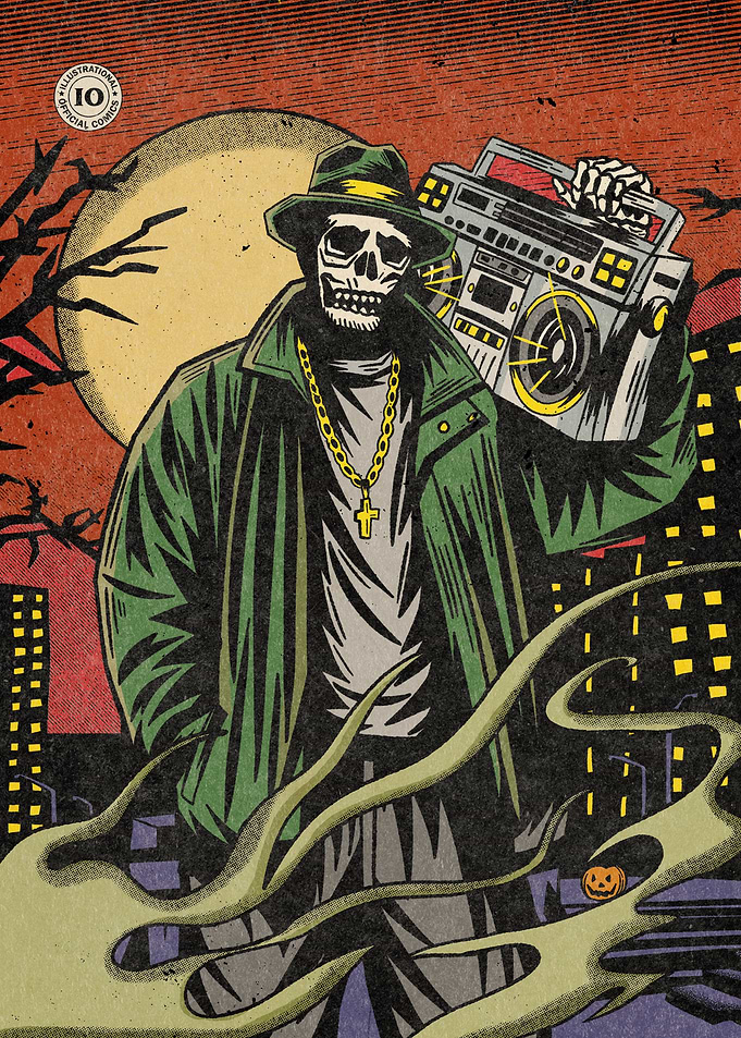 Skeleton Rapper with Boombox Poster