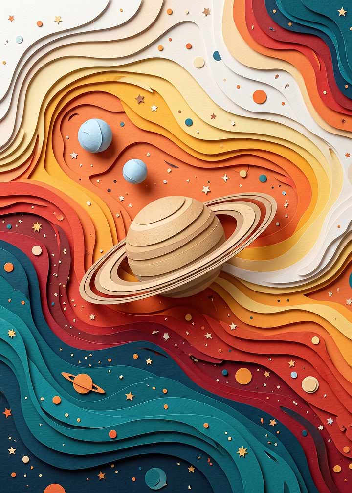 Paper Cutout Style Saturn Space Art