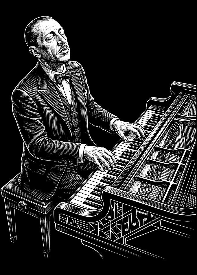Igor Stravinsky Playing the Piano
