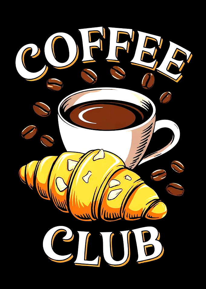 Coffee Club Illustration with Croissant