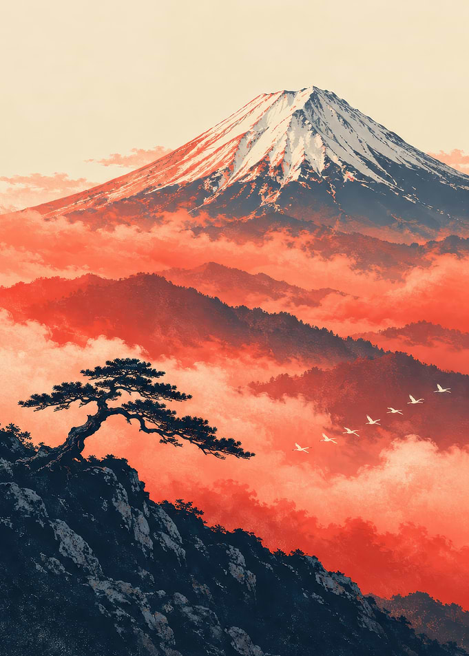 Mount Fuji with Red Clouds