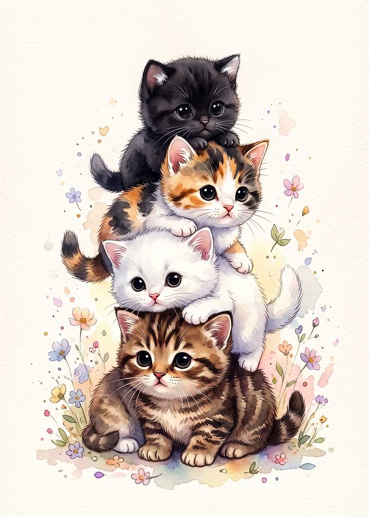 Stack of Four Cute Kittens