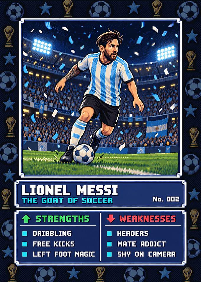 Lionel Messi Pixel Art Trading Card