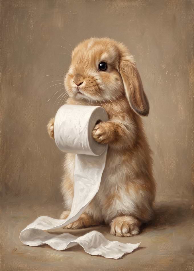 Cute Bunny Holding Toilet Paper